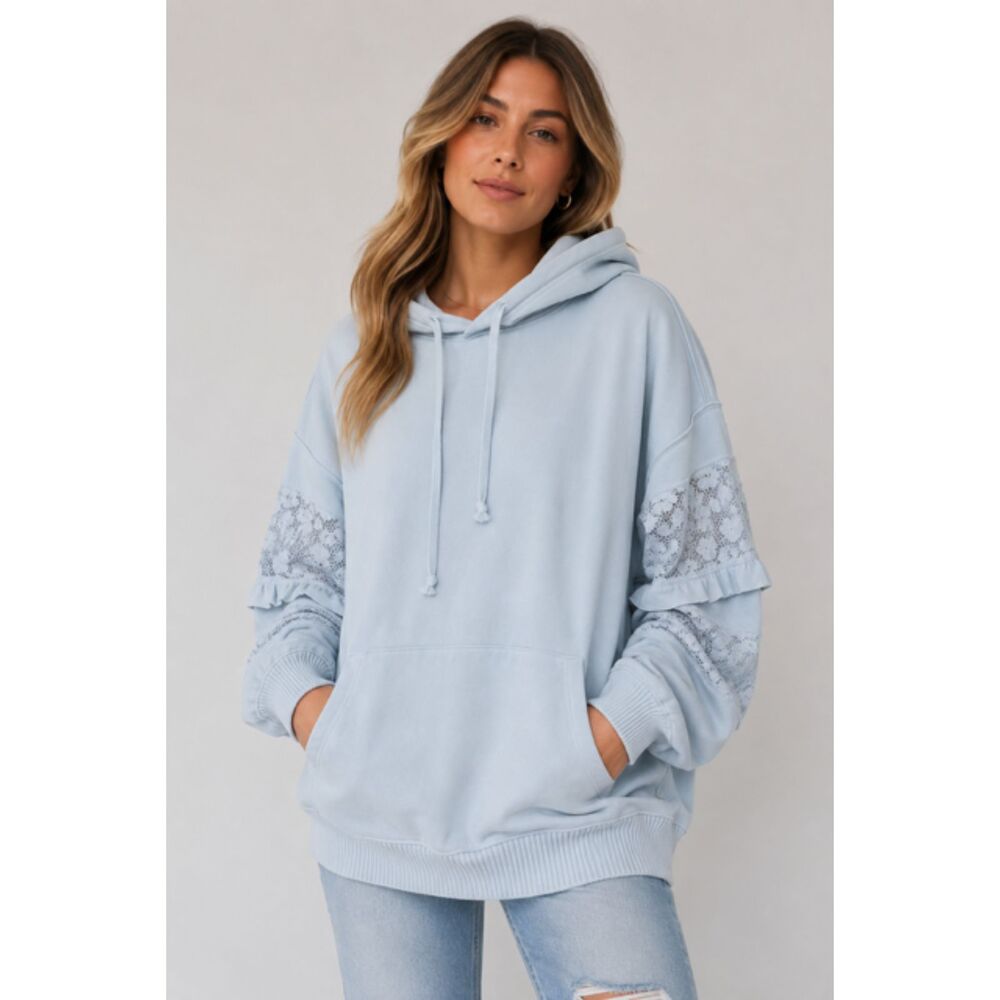 AS Revival Lace Sleeve Oversized Hoodie NWT Blue Boho French Terry Medium